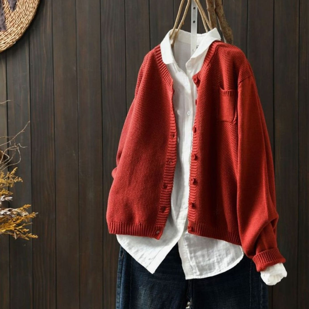 Women's Relaxed-Fit Button-Front Knit Cardigan - Red