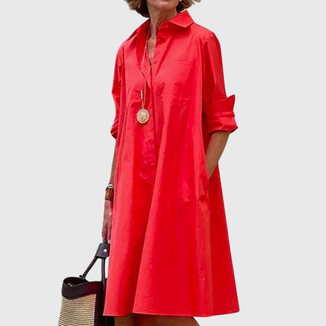 Women's Relaxed-Fit Collared Shirt Casual Dress Pockets