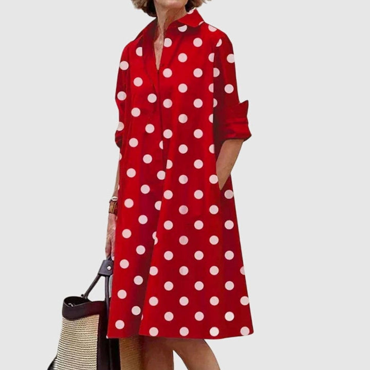 Women's Relaxed-Fit Collared Shirt Casual Dress Pockets - Red/White
