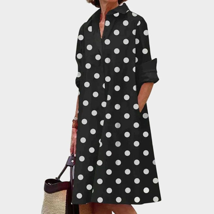 Women's Relaxed-Fit Collared Shirt Casual Dress Pockets - Black/White