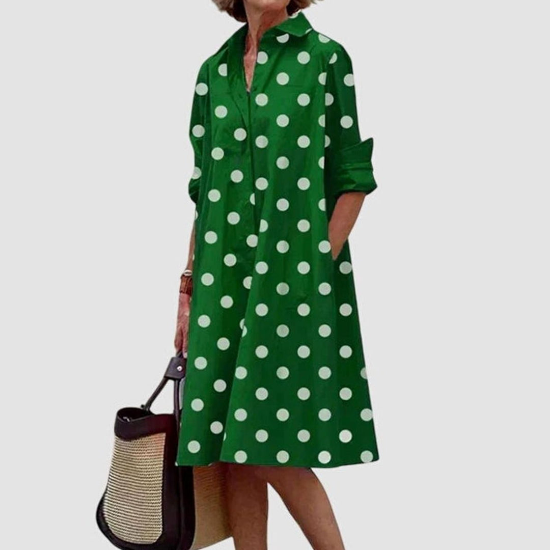 Women's Relaxed-Fit Collared Shirt Casual Dress Pockets - Green