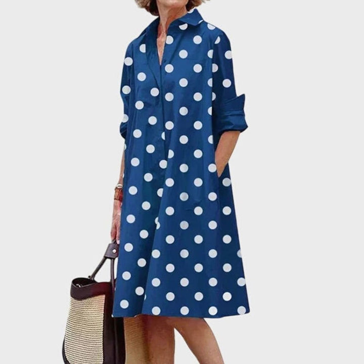 Women's Relaxed-Fit Collared Shirt Casual Dress Pockets - Blue