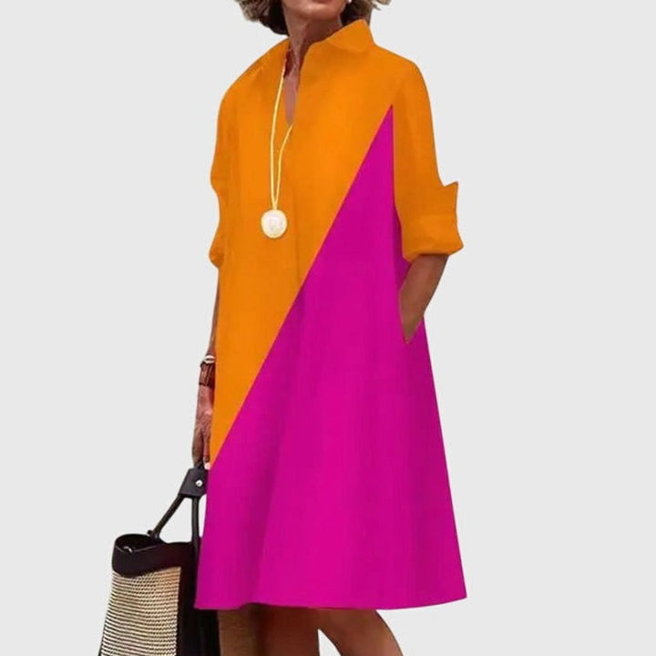 Women's Relaxed-Fit Collared Shirt Casual Dress Pockets