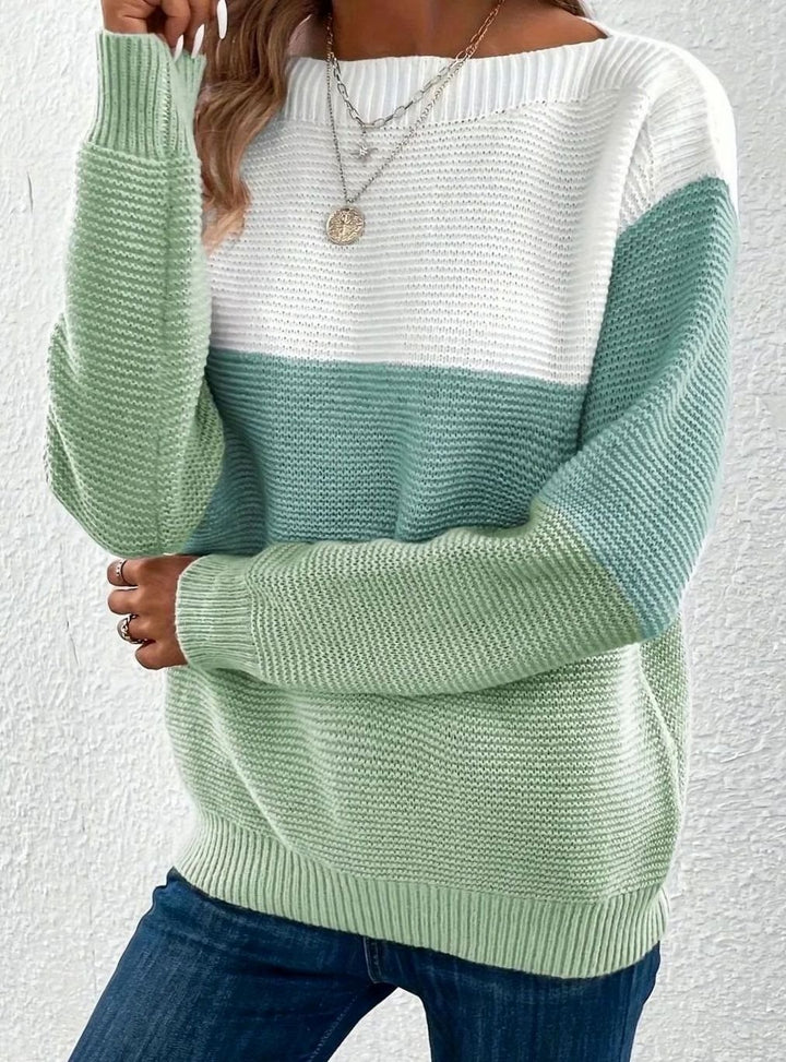 Women's Relaxed-Fit Color-Block Crewneck Knit Sweater - Green