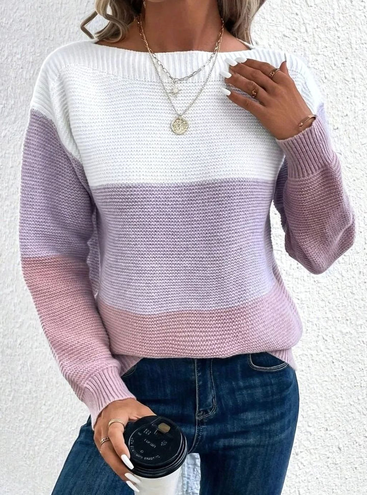 Women's Relaxed-Fit Color-Block Crewneck Knit Sweater - Purple