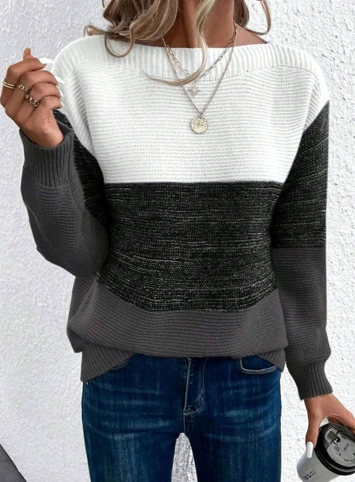 Women's Relaxed-Fit Color-Block Crewneck Knit Sweater - Black