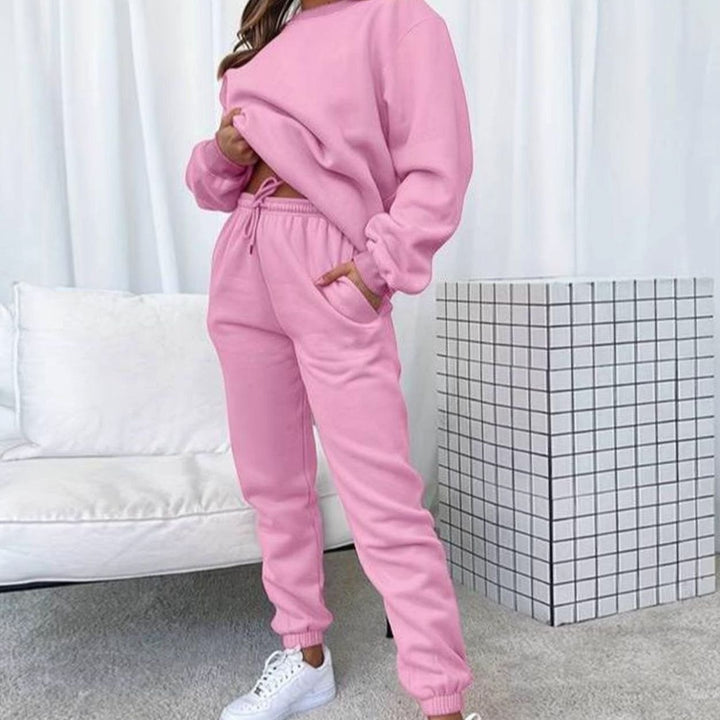 Women's Relaxed-Fit Crew-Neck Matching Sweatshirt Jogger Set - Pink