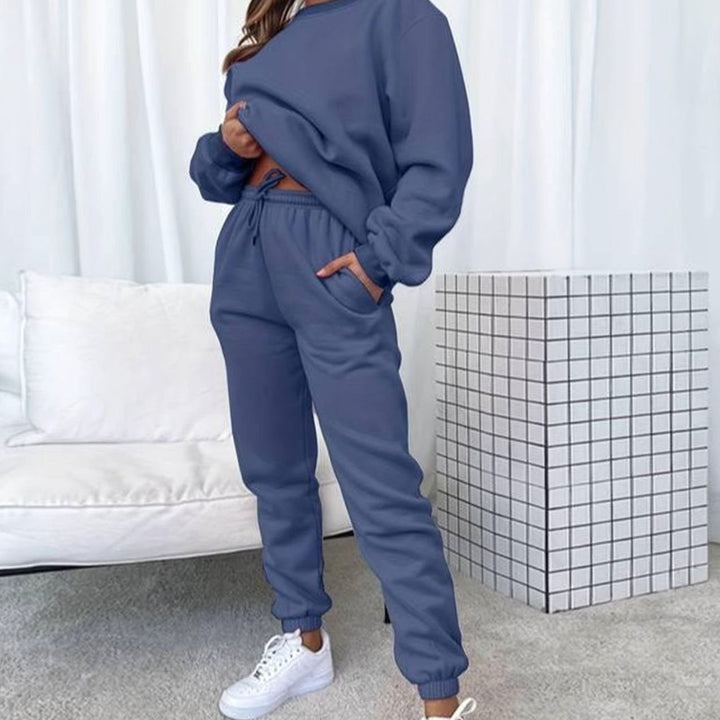 Women's Relaxed-Fit Crew-Neck Matching Sweatshirt Jogger Set - Dark Blue