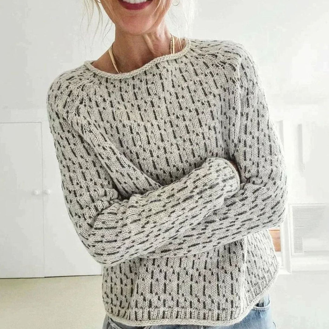 Women's Relaxed-Fit Crew Neck Textured Knit Sweater - Grey
