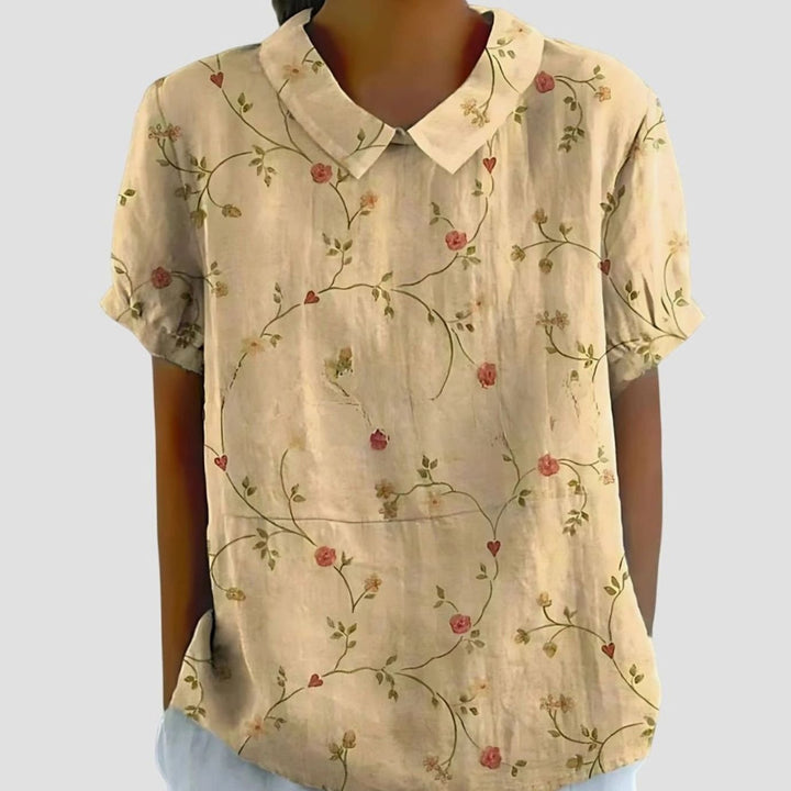 Women's Relaxed-Fit Floral-Print Collared Short-Sleeve Blouse - Old Yellow