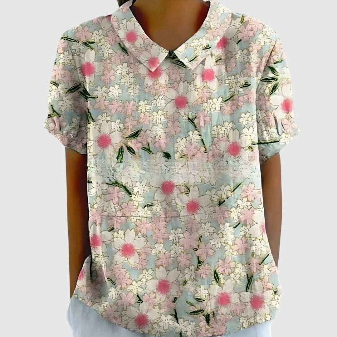 Women's Relaxed-Fit Floral-Print Collared Short-Sleeve Blouse - Floral Print