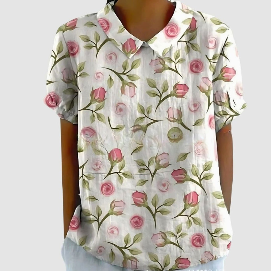 Women's Relaxed-Fit Floral-Print Collared Short-Sleeve Blouse
