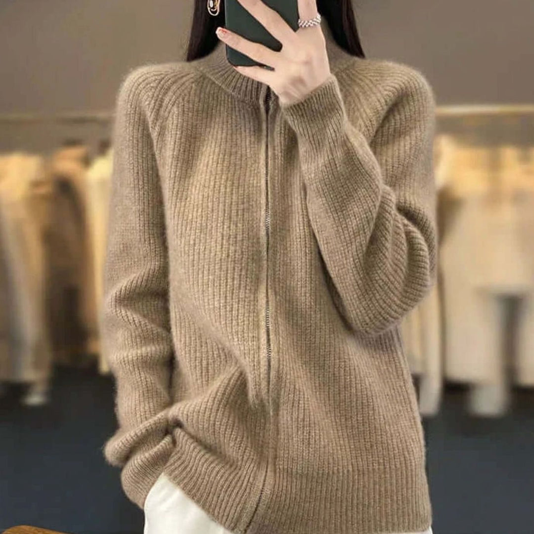 Women's Relaxed-Fit Half-Zip Knit Sweater - Brown