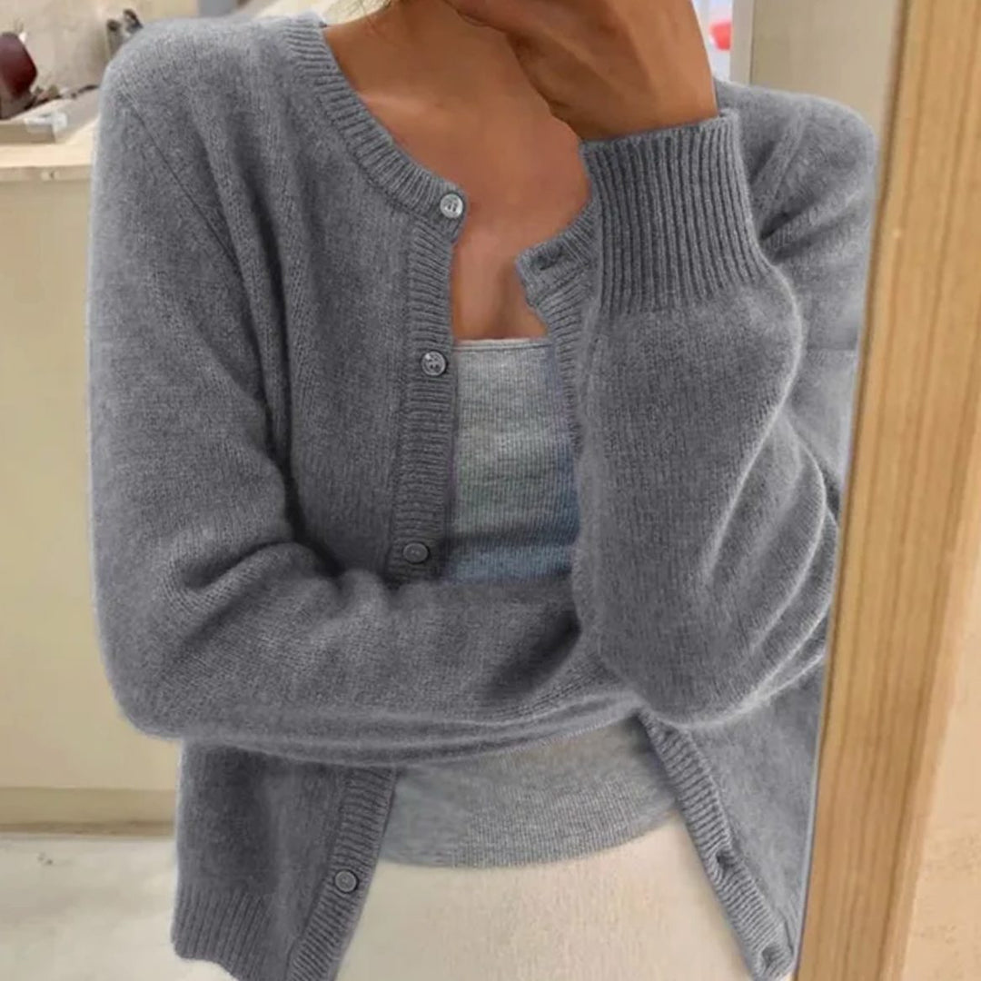 Women's Relaxed-Fit Long-Sleeve Button Cardigan Sweater - Grey