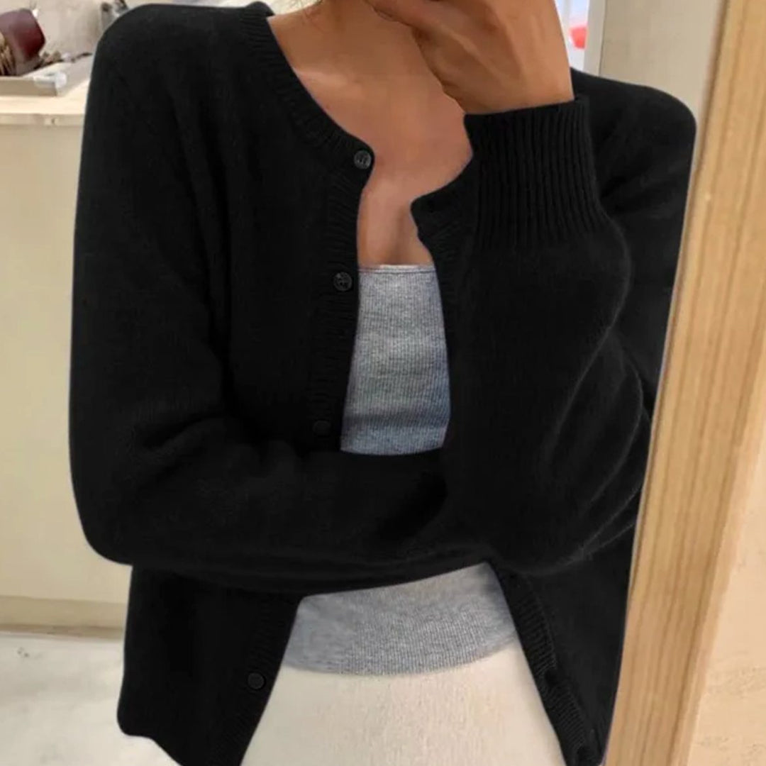 Women's Relaxed-Fit Long-Sleeve Button Cardigan Sweater - Black