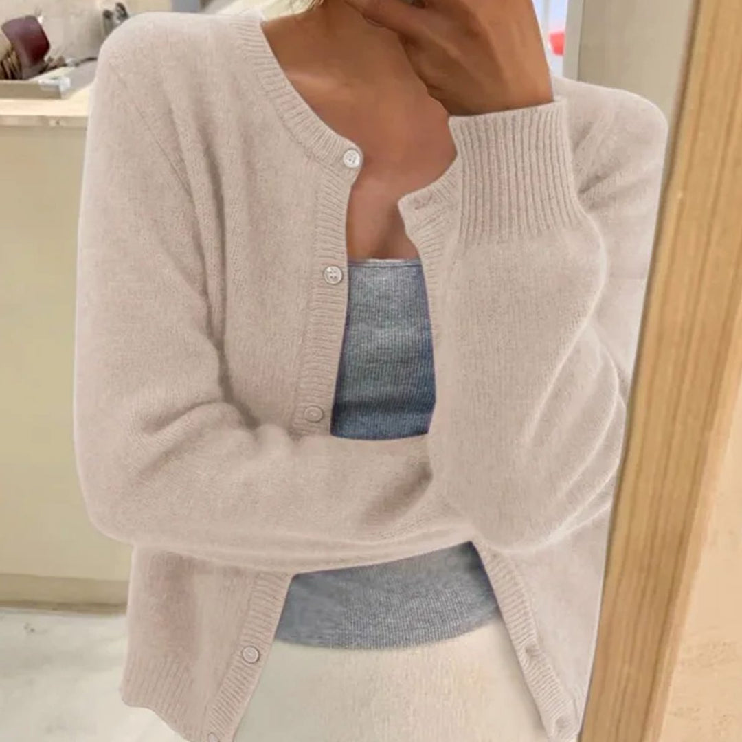 Women's Relaxed-Fit Long-Sleeve Button Cardigan Sweater - Apricot