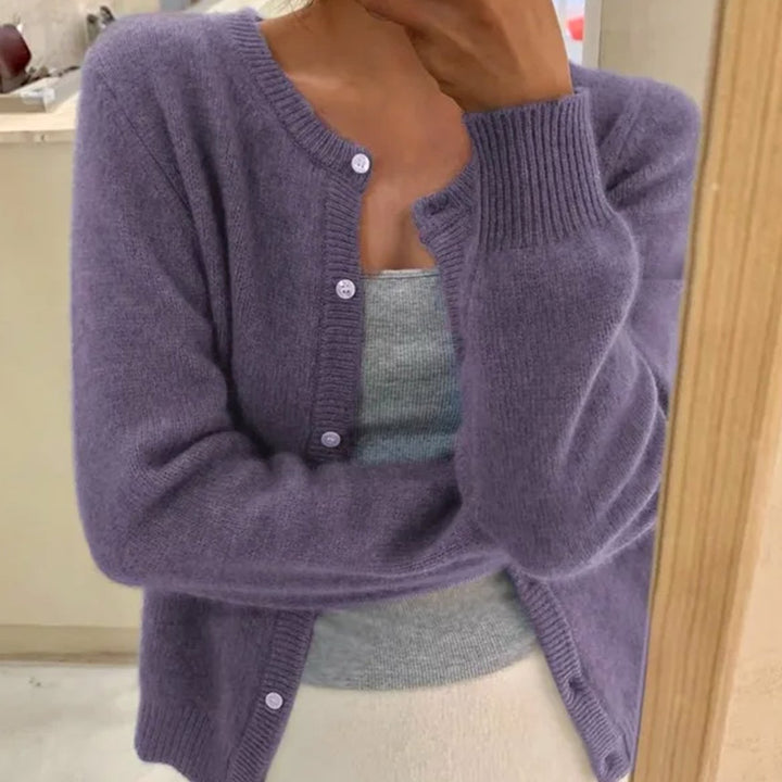 Women's Relaxed-Fit Long-Sleeve Button Cardigan Sweater - Purple