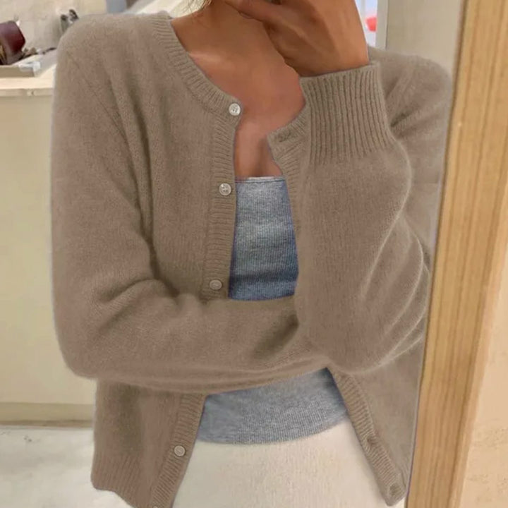 Women's Relaxed-Fit Long-Sleeve Button Cardigan Sweater - Khaki