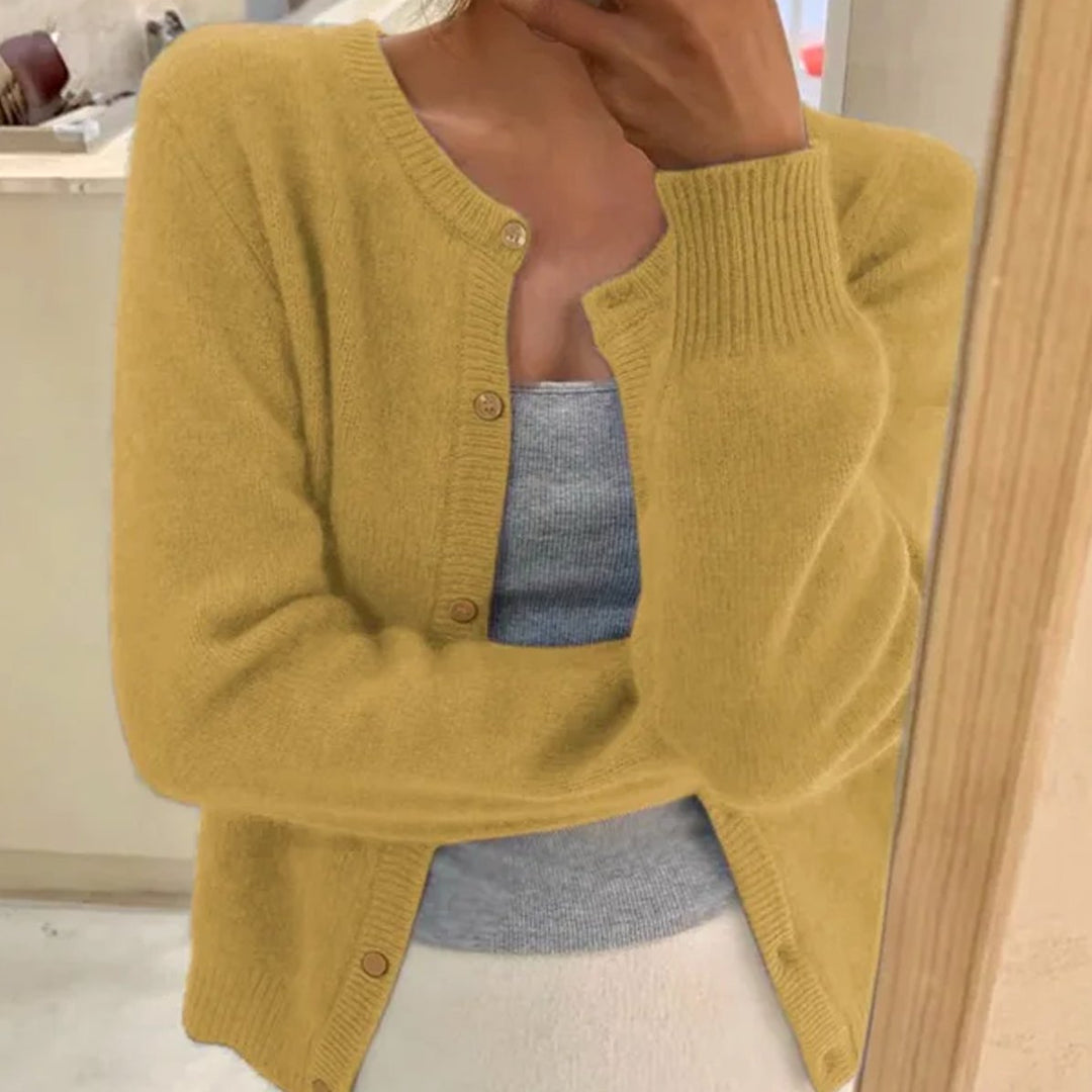 Women's Relaxed-Fit Long-Sleeve Button Cardigan Sweater - Yellow