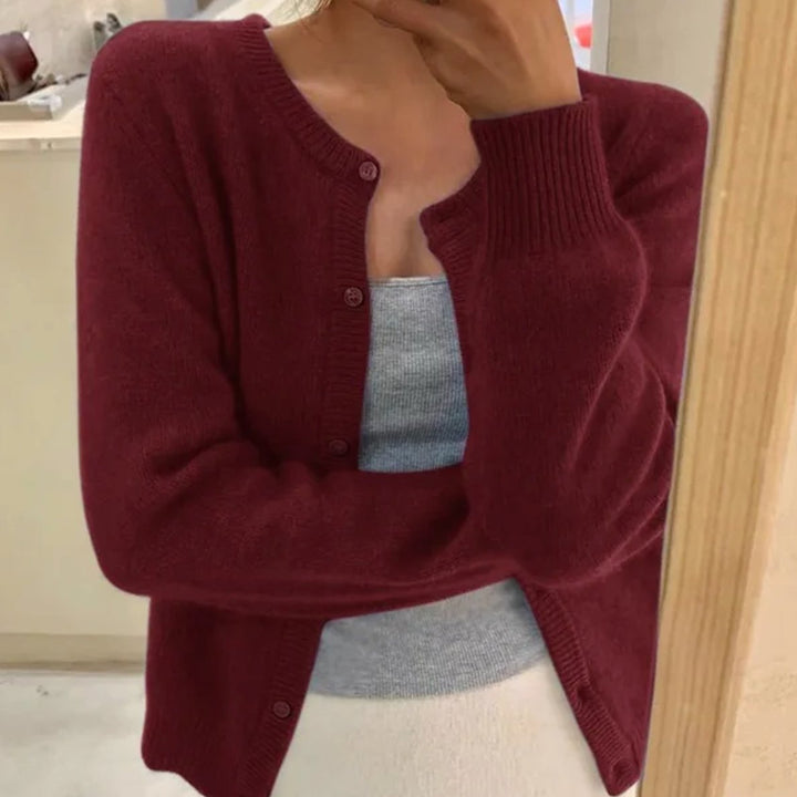 Women's Relaxed-Fit Long-Sleeve Button Cardigan Sweater - Wine Red