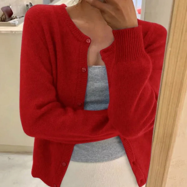 Women's Relaxed-Fit Long-Sleeve Button Cardigan Sweater - Red