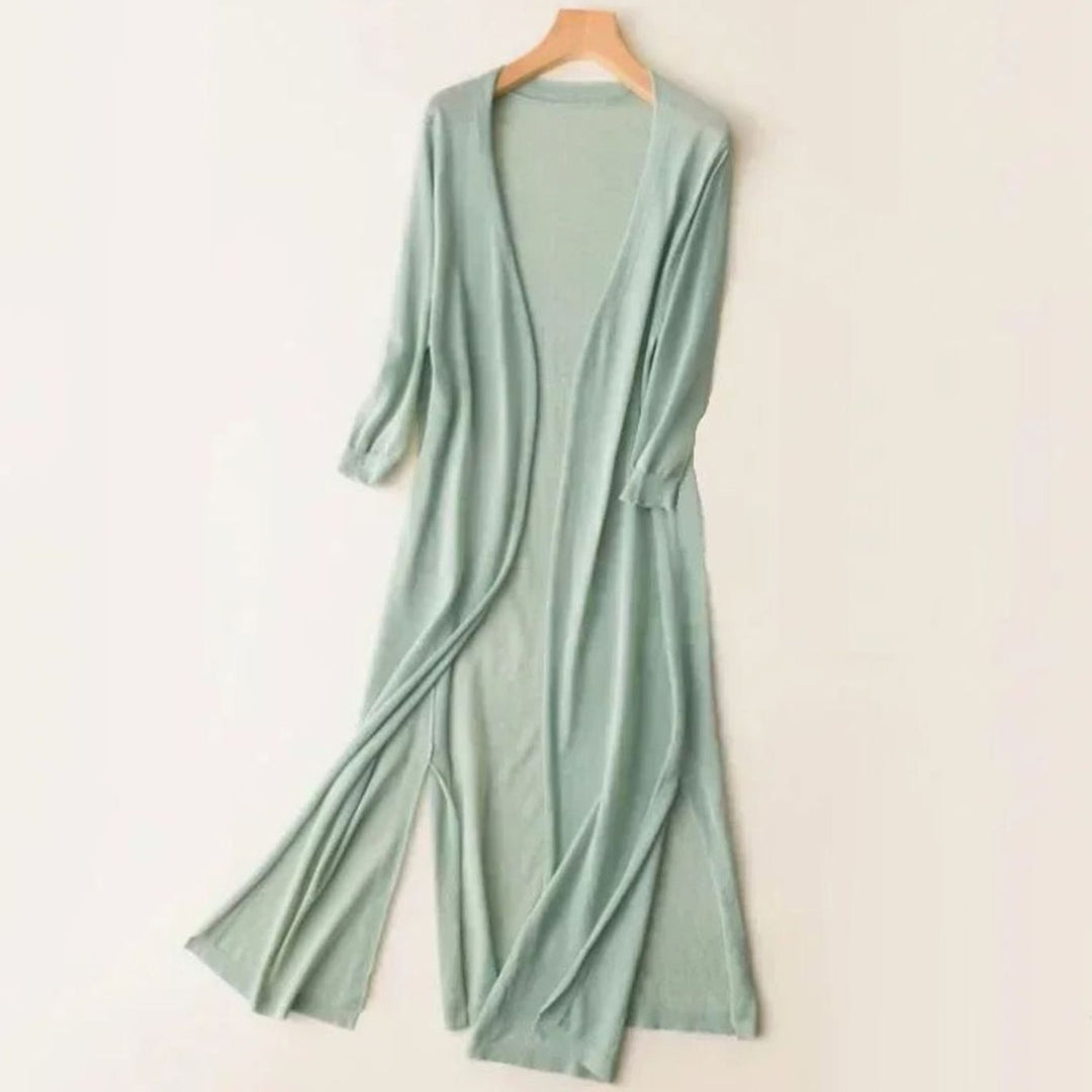 Women's Relaxed-Fit Open-Front Knit Long Cardigan - Green