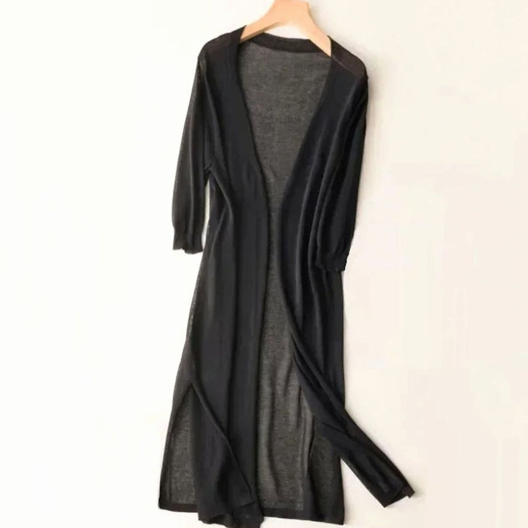 Women's Relaxed-Fit Open-Front Knit Long Cardigan - Black