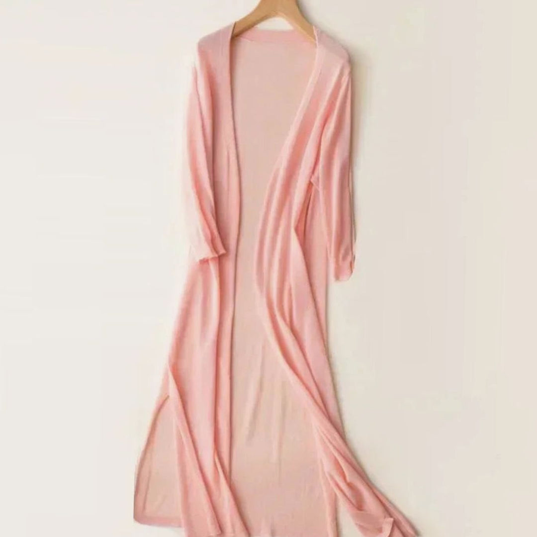 Women's Relaxed-Fit Open-Front Knit Long Cardigan - Pink