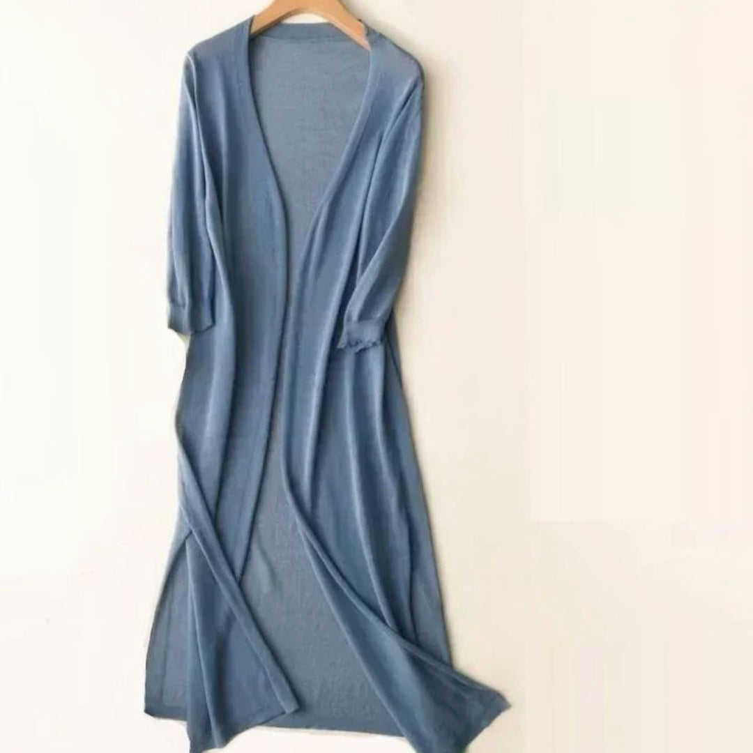 Women's Relaxed-Fit Open-Front Knit Long Cardigan - Blue