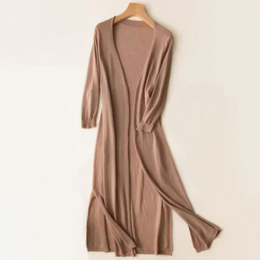 Women's Relaxed-Fit Open-Front Knit Long Cardigan - Khaki