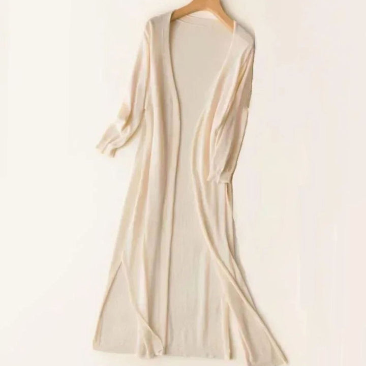 Women's Relaxed-Fit Open-Front Knit Long Cardigan - Apricot