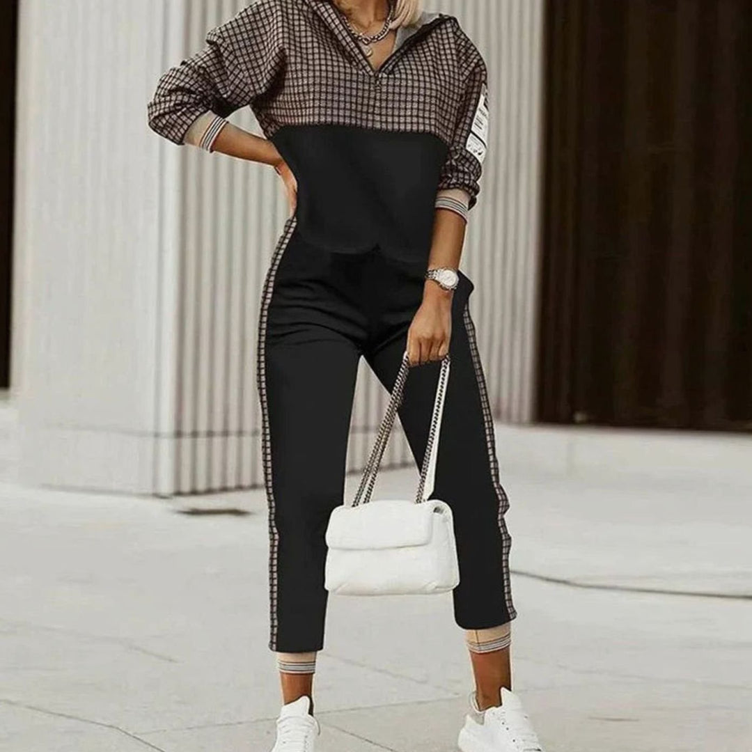Women's Relaxed-Fit Quarter-Zip Tracksuit Set Monogram Print - Black