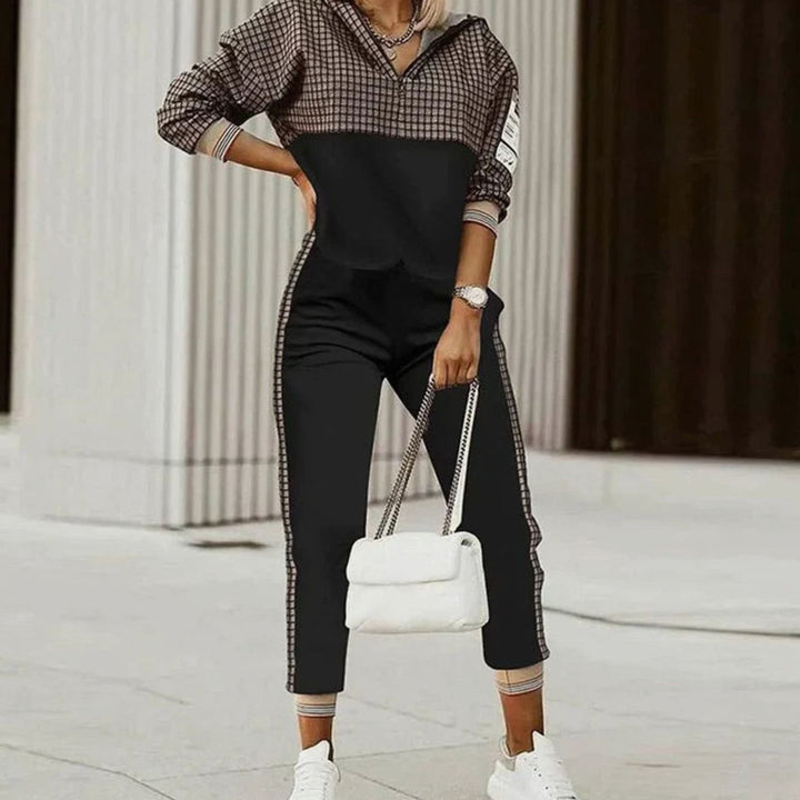 Women's Relaxed-Fit Quarter-Zip Tracksuit Set Monogram Print - Black
