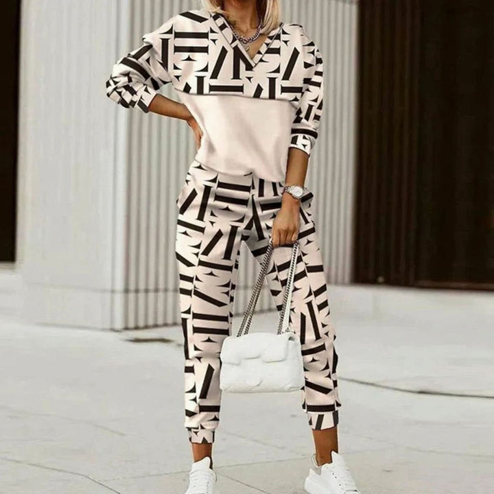 Women's Relaxed-Fit Quarter-Zip Tracksuit Set Monogram Print - Beige