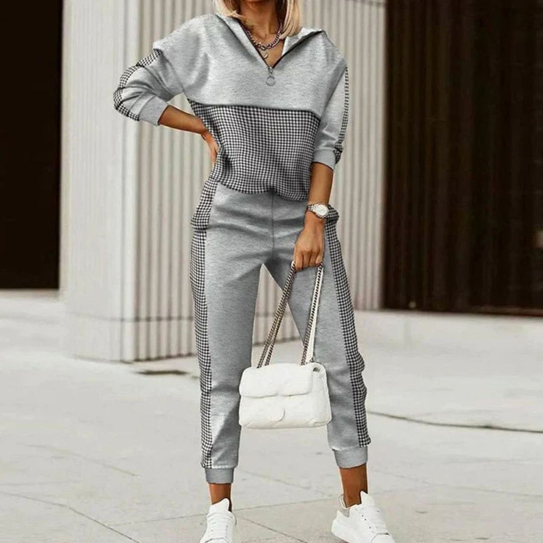 Women's Relaxed-Fit Quarter-Zip Tracksuit Set Monogram Print - Grey
