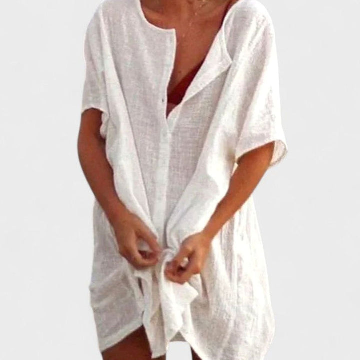 Women's Relaxed-Fit Short-Sleeve Tie-Front Tunic Dress