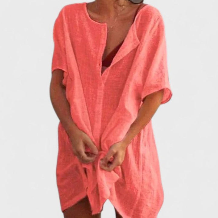 Women's Relaxed-Fit Short-Sleeve Tie-Front Tunic Dress