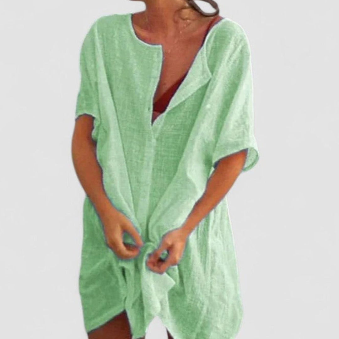 Women's Relaxed-Fit Short-Sleeve Tie-Front Tunic Dress