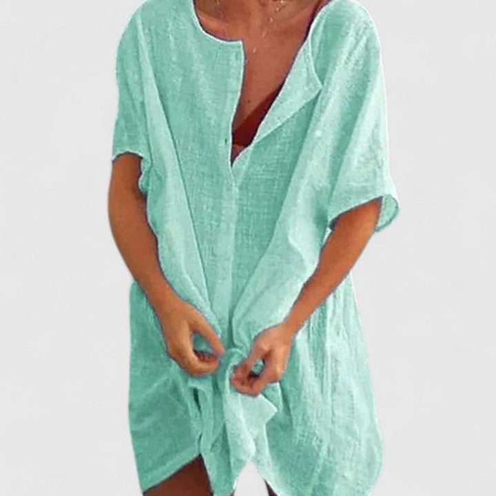 Women's Relaxed-Fit Short-Sleeve Tie-Front Tunic Dress - Light Green