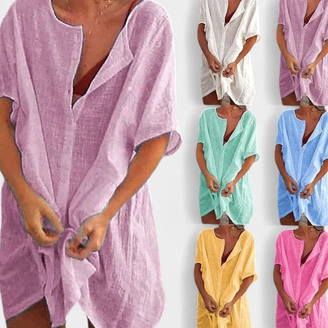 Women's Relaxed-Fit Short-Sleeve Tie-Front Tunic Dress