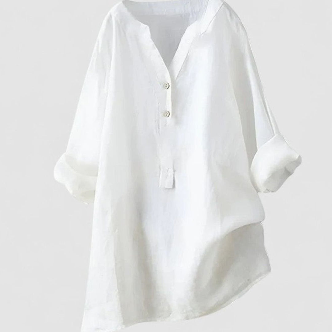 Women's Relaxed-Fit V-Neck Button-Front Shirt Curved Hem Tunic - White