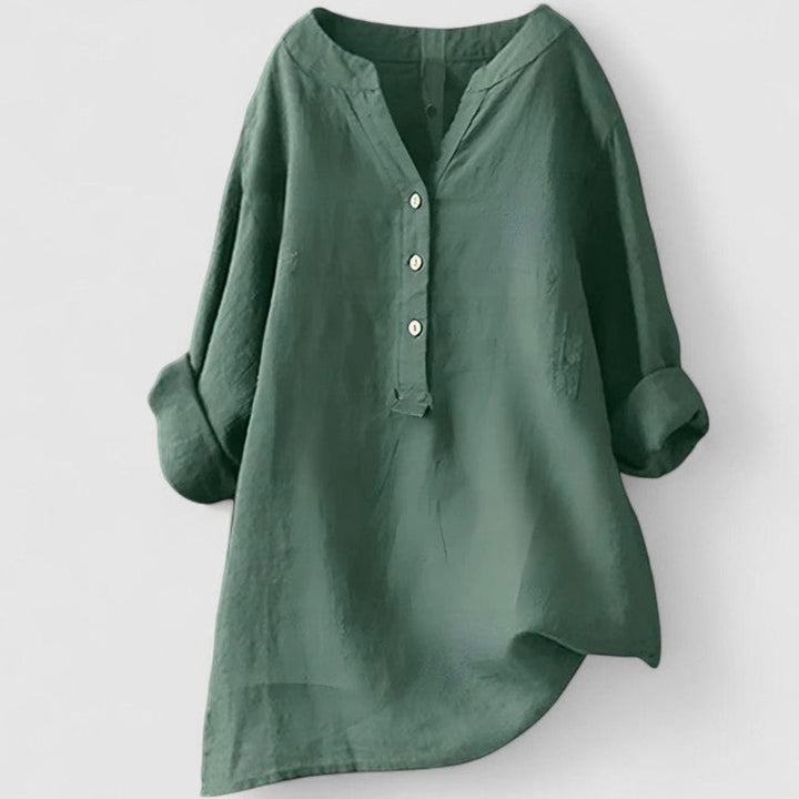 Women's Relaxed-Fit V-Neck Button-Front Shirt Curved Hem Tunic - Green