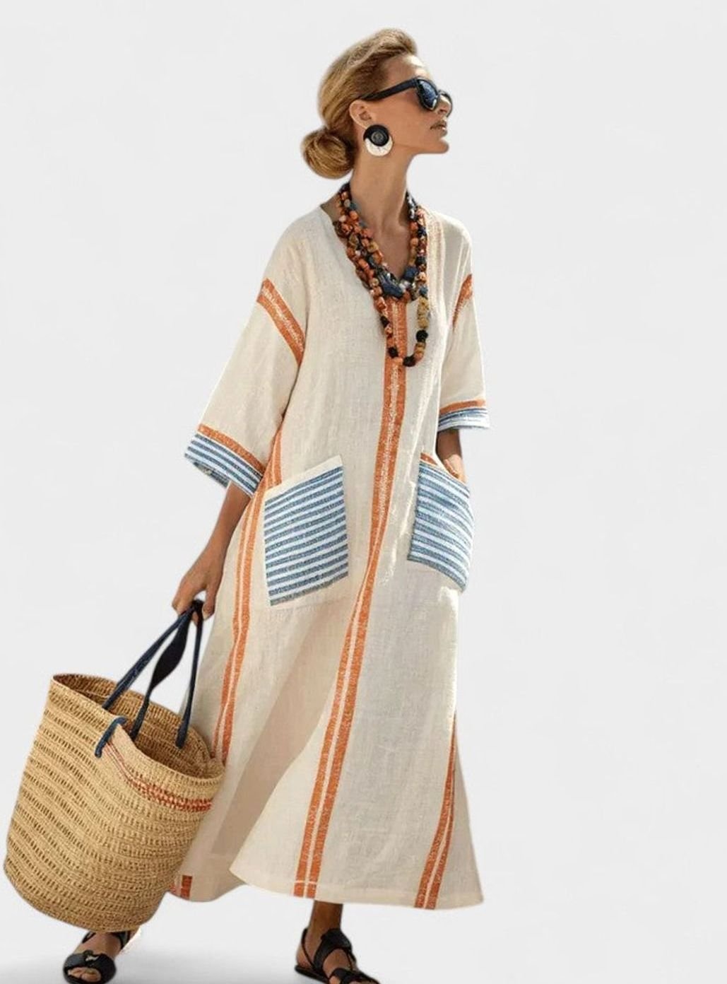 Women's Relaxed-Fit V-Neck Striped Formal Maxi Dress
