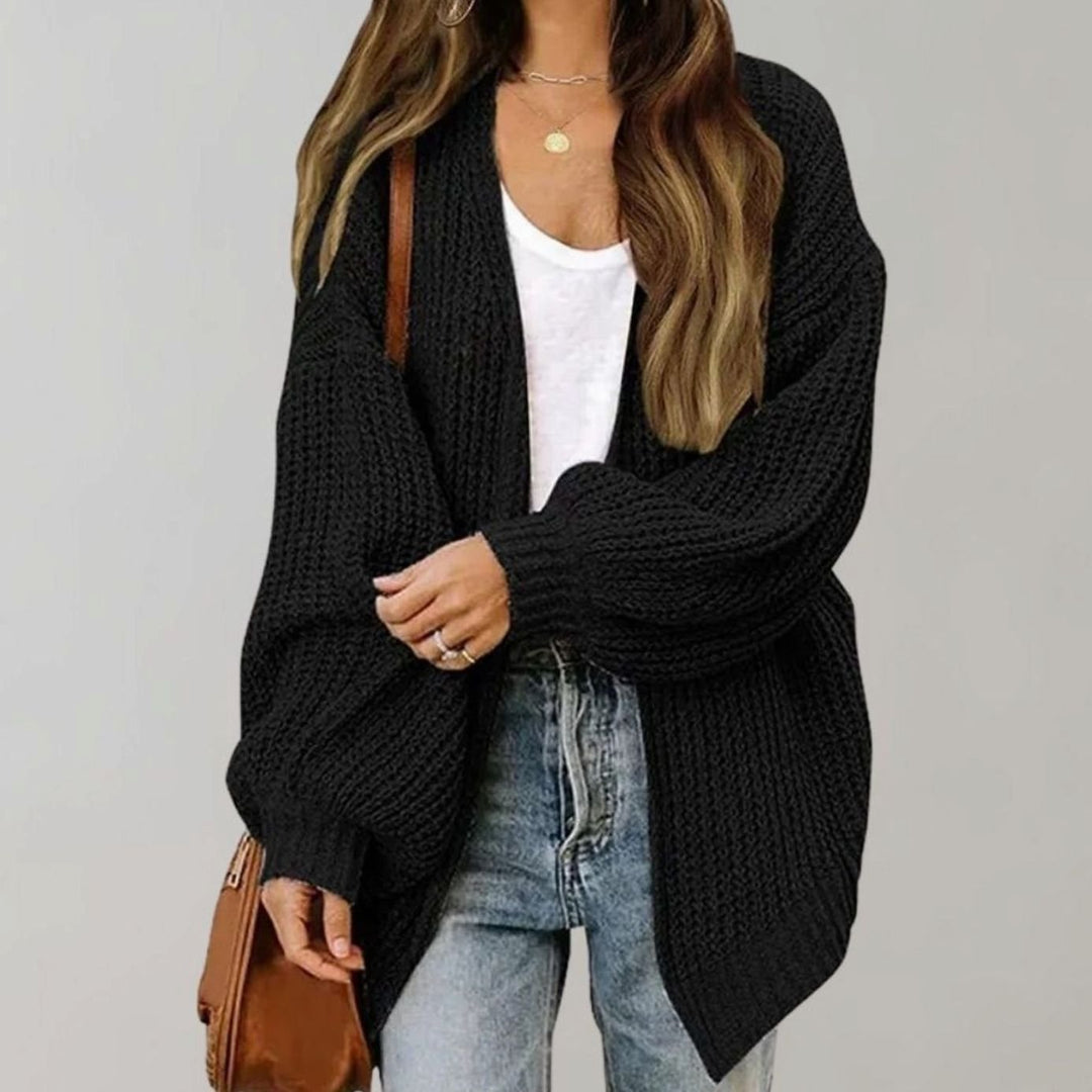 Women's Relaxed Oversized Open Front Knit Cardigan - Black