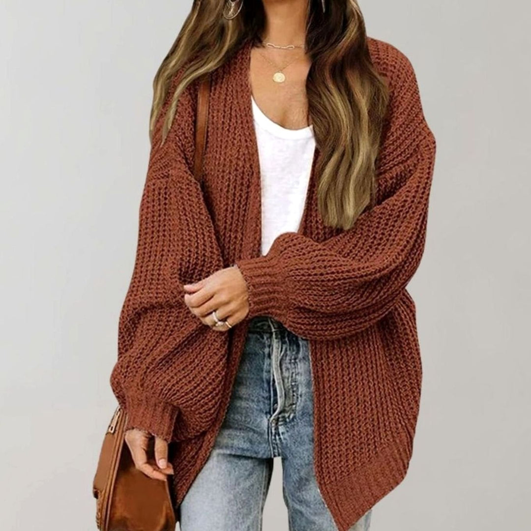 Women's Relaxed Oversized Open Front Knit Cardigan - Coffee
