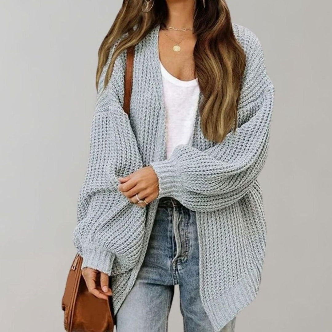 Women's Relaxed Oversized Open Front Knit Cardigan - Grey