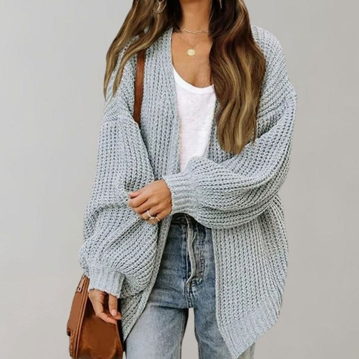 Women's Relaxed Oversized Open Front Knit Cardigan - Grey