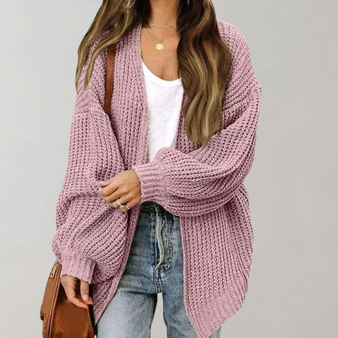 Women's Relaxed Oversized Open Front Knit Cardigan - Pink