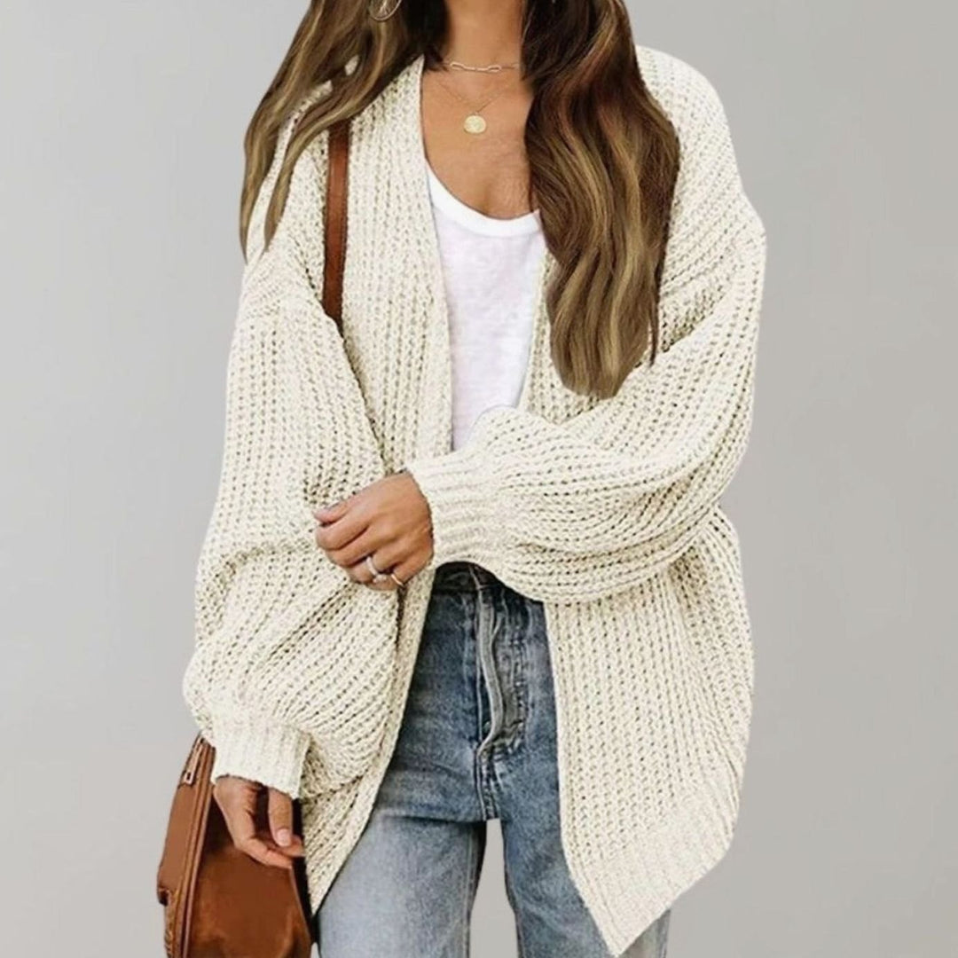 Women's Relaxed Oversized Open Front Knit Cardigan - White