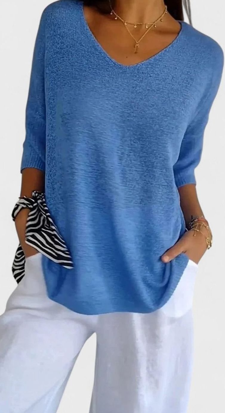 Women's Relaxed V-Neck Comfortable Top Wrinkle-Resistant Knit Tunic
